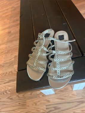 White House Black Market Silver Metallic Strappy Sandals